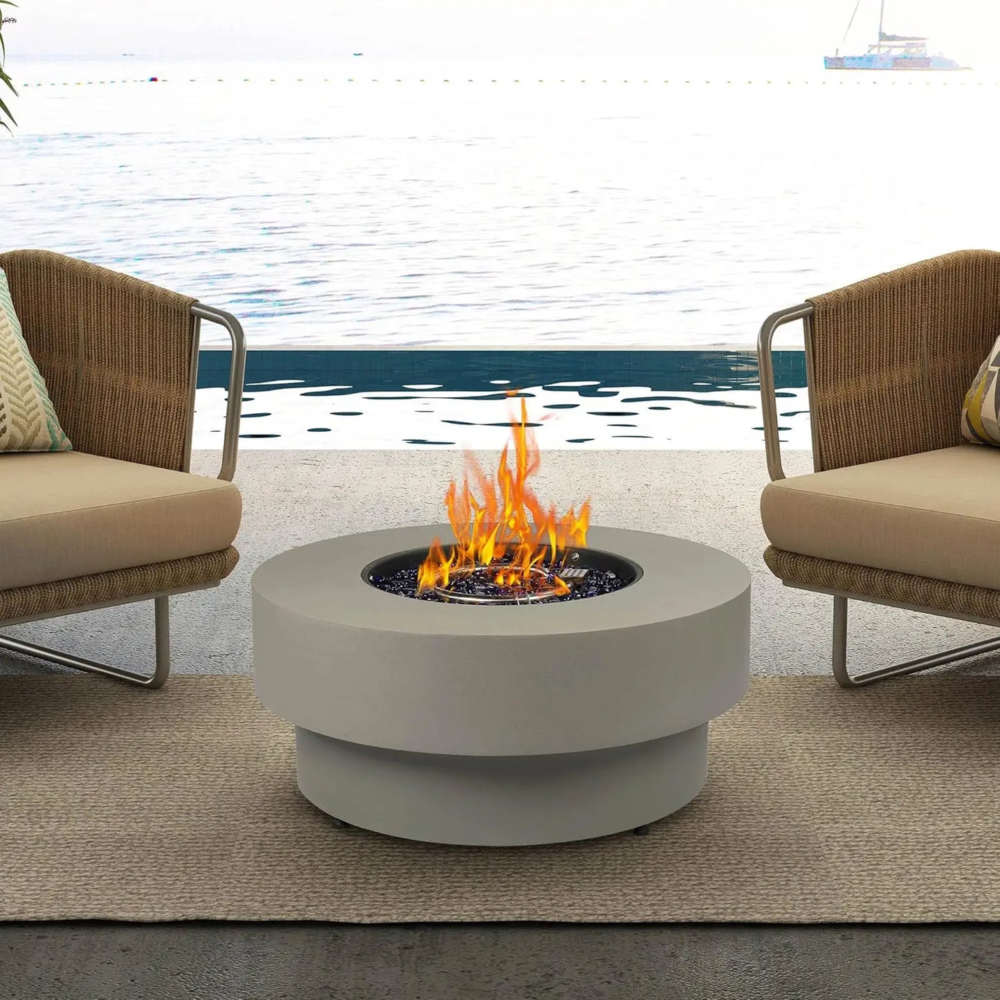 Outdoor Low Profile Fire Table, 48-inch Rectangle Propane Gas Fire Pit Table, 50,000 BTU Modern Firepit w/Lid, Glass Rocks, Cove