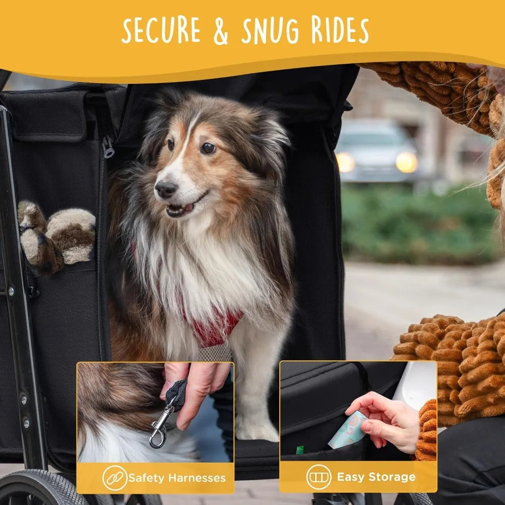 Wheels Pet Stroller for Small/Medium Dogs - One Button Fold, Adjustable Mesh Windows and Shades, 360° Swivel Front Wheels and R