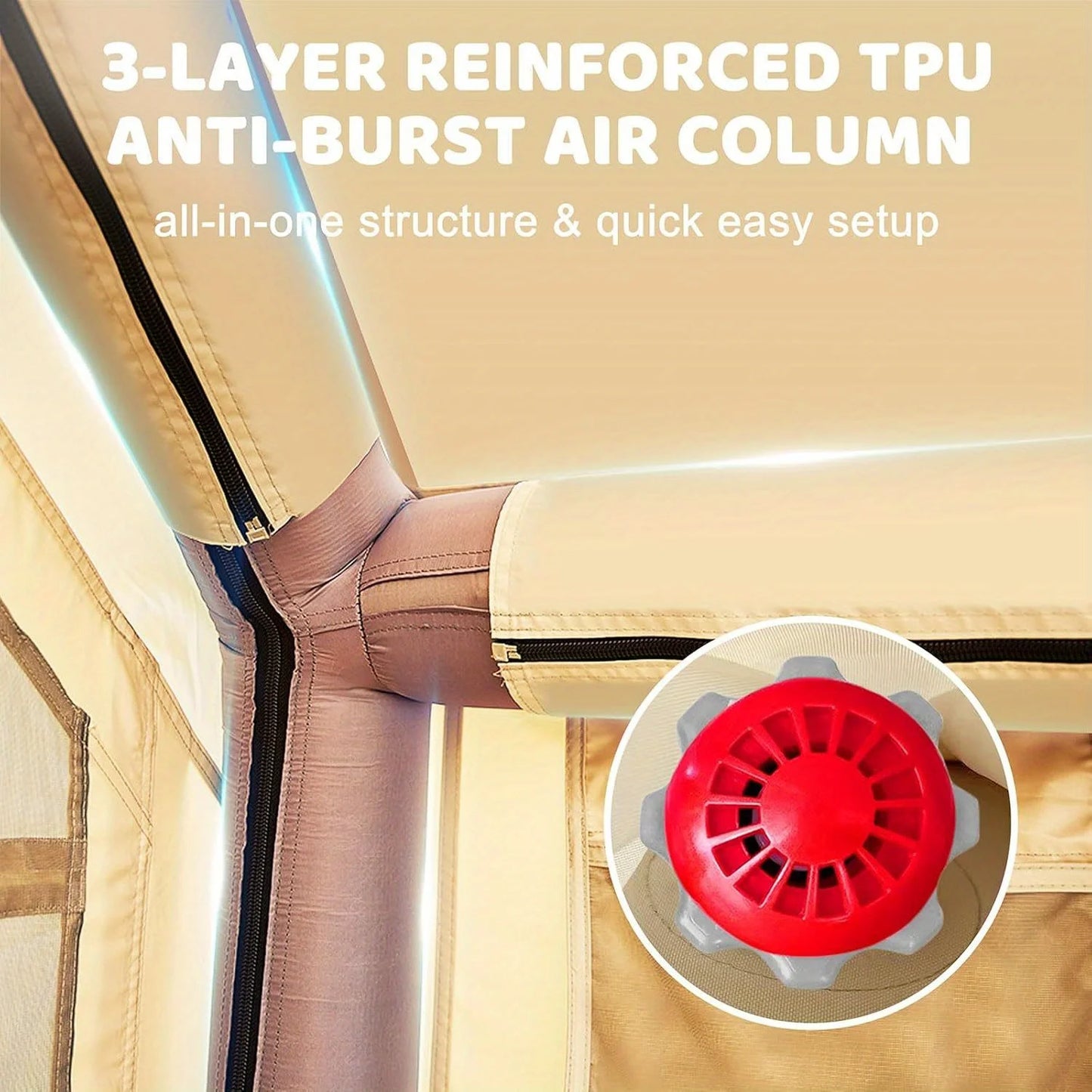 Inflatable tent camping for 1-6 people, hand pump inflation large tent, with skylight and chimney waterproof oxford cloth all