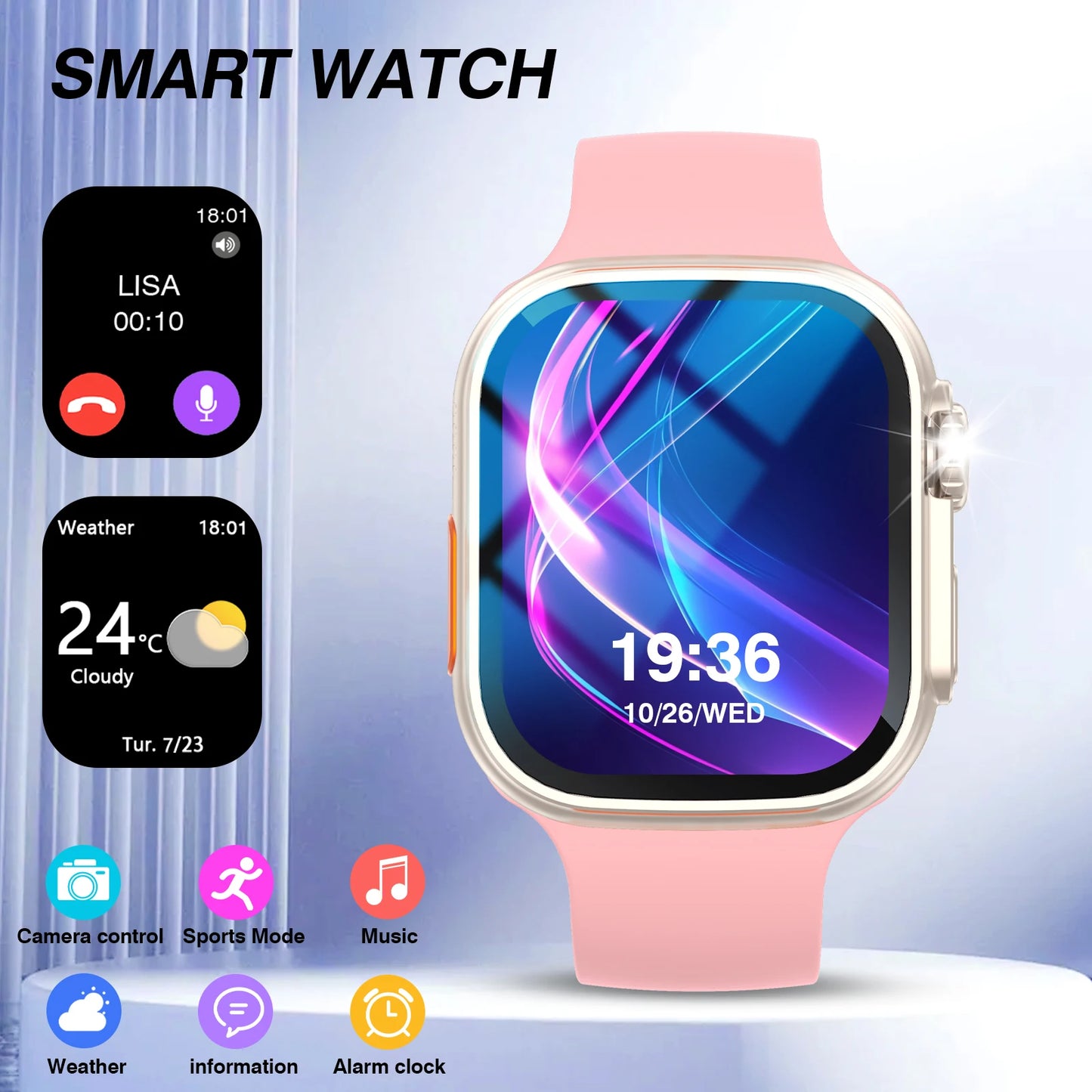 Smart Watch with Call Function, Weather Display, Camera Control, Sports Mode, Music Controls & Alarm Clock for Daily Use