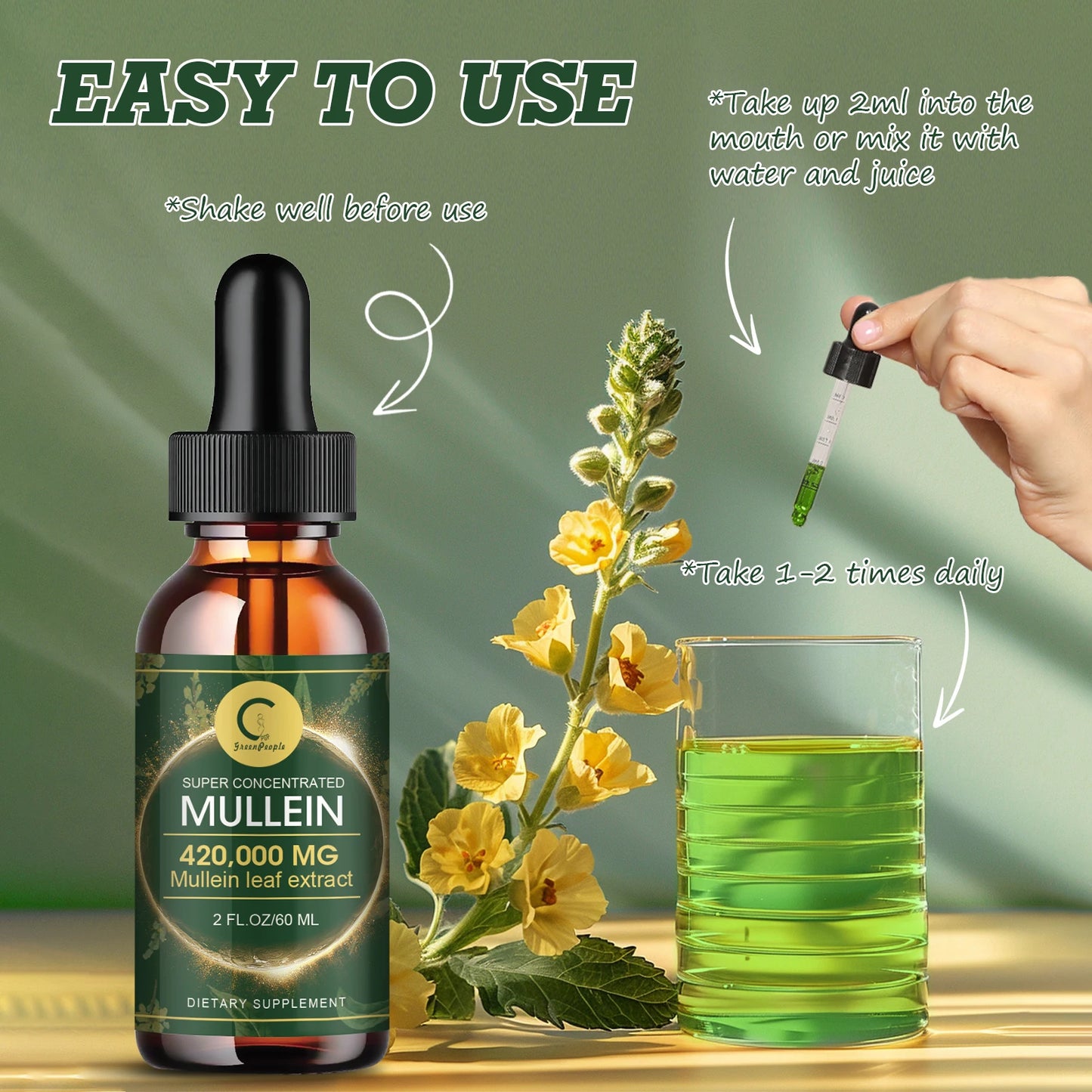 GPGP Greenpeople 60ML Mullein Drops for Lungs Health ,Lung Detox & Cleanse, Support for Respiratory, Immune, Digestive System