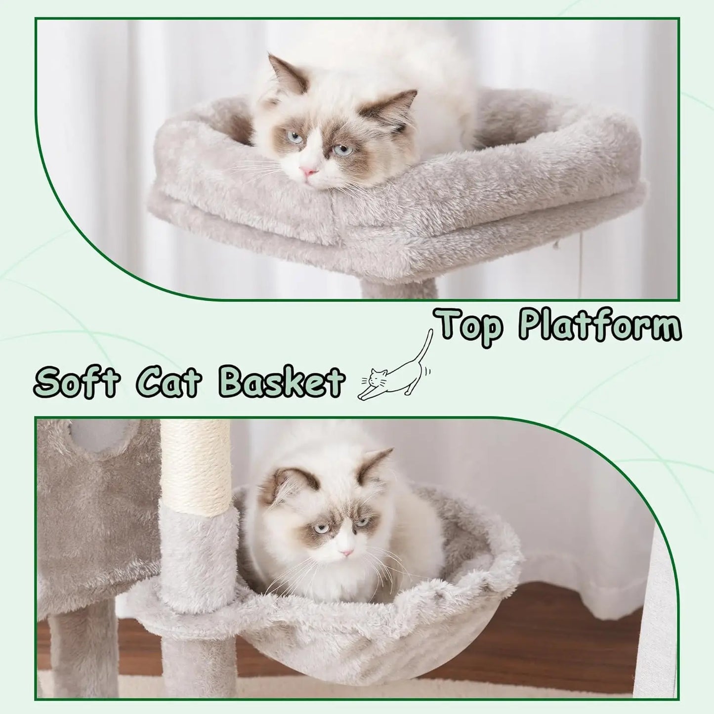 Cat Tree 41.3' Multi-Level Condo with Scratching Posts, Perches, Hammock & Balls - Light Gray