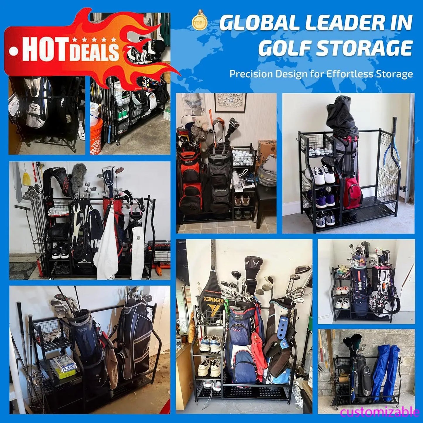 Golf Bag Storage Garage Organizer, Extra Large Size Golf Bag Storage Stand and Golf Equipment Rack for Garage,Shed, Basement