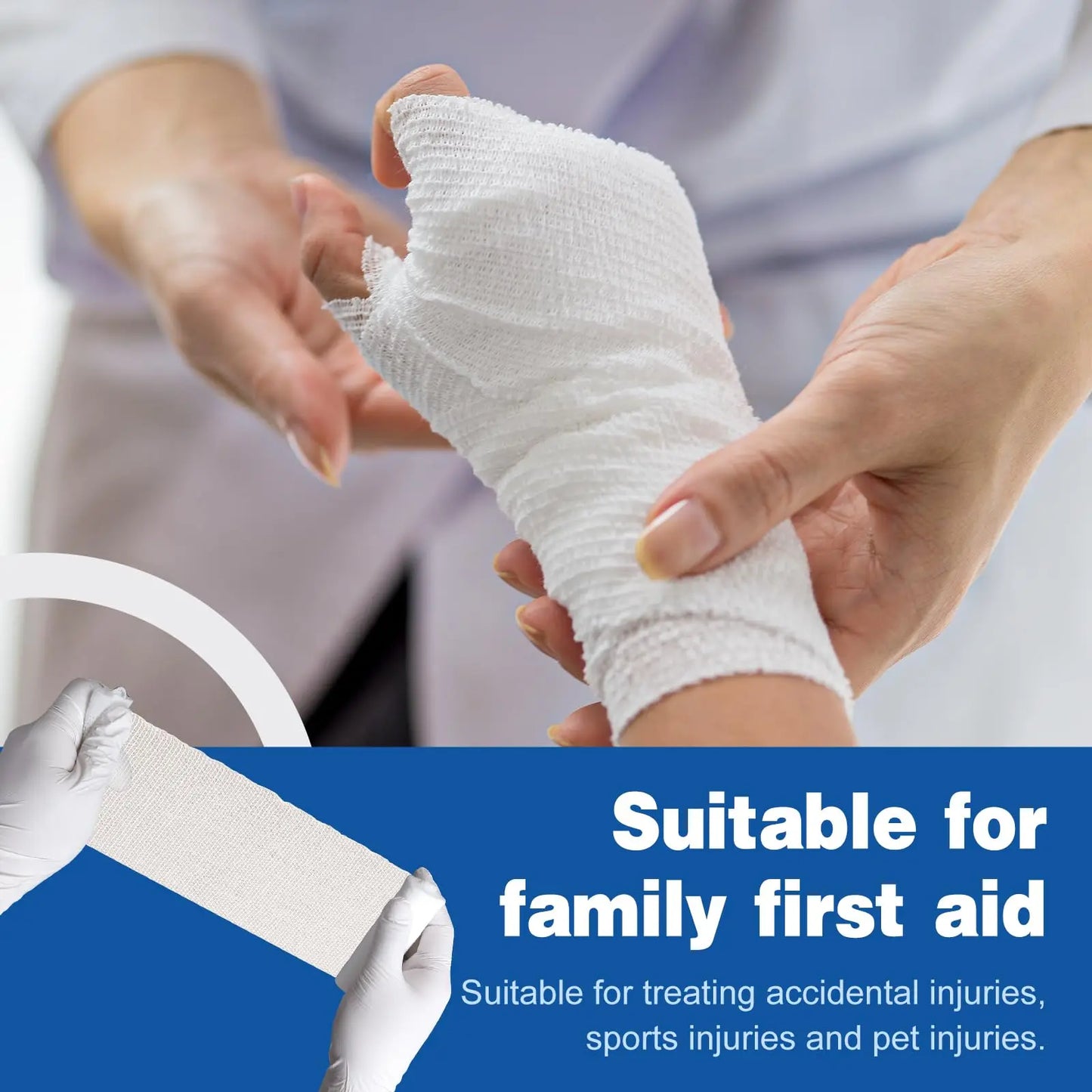 6m 5-50 Rolls Elastic Bandage Sterile Absorbent Gauze Cotton PBT Dressing for Wound Hemostasis Fixation Emergency Care