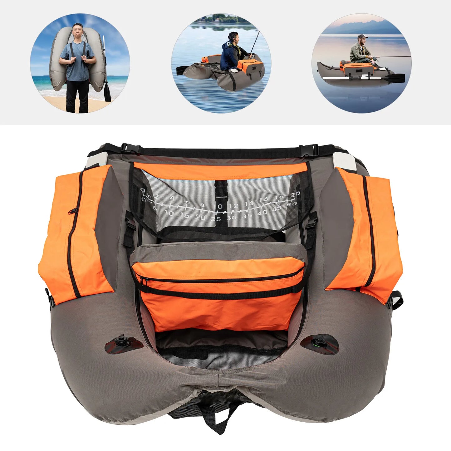 Portable Inflatable Fishing Boat Raft Blow Up Boat with Adjustable Angle Backrest for Outdoor Water Fishing