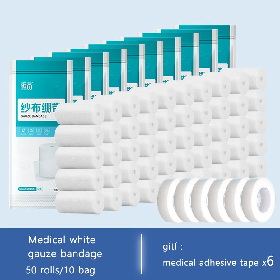 6m 5-50 Rolls Elastic Bandage Sterile Absorbent Gauze Cotton PBT Dressing for Wound Hemostasis Fixation Emergency Care
