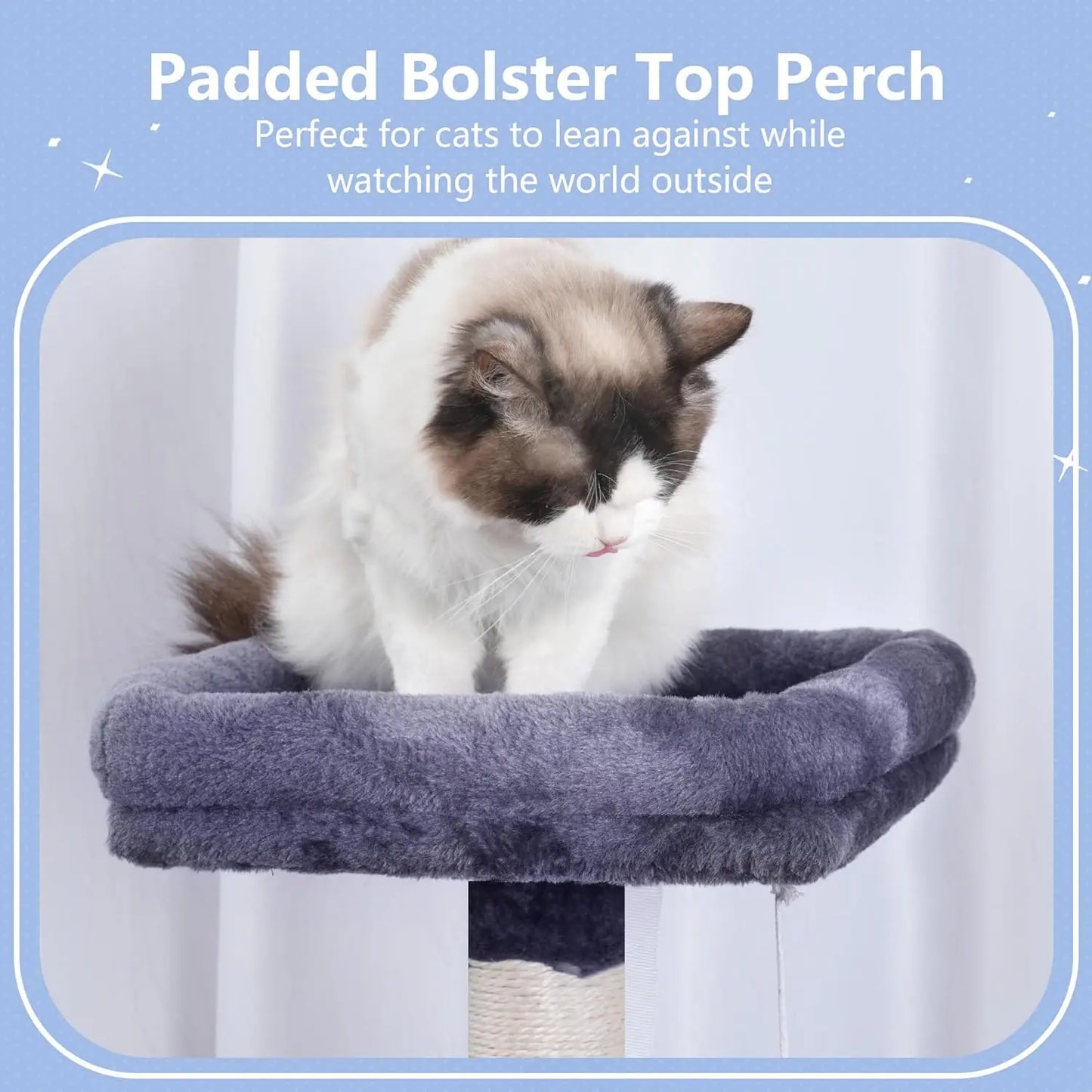 Cat Tree Tower, Scratching Post with Cozy Condo, Padded Bed, Hammock, Plush Perch, Sisal Post & Ball, 44.9', Smoky Gray MPJ009SG