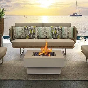 Outdoor Low Profile Fire Table, 48-inch Rectangle Propane Gas Fire Pit Table, 50,000 BTU Modern Firepit w/Lid, Glass Rocks, Cove