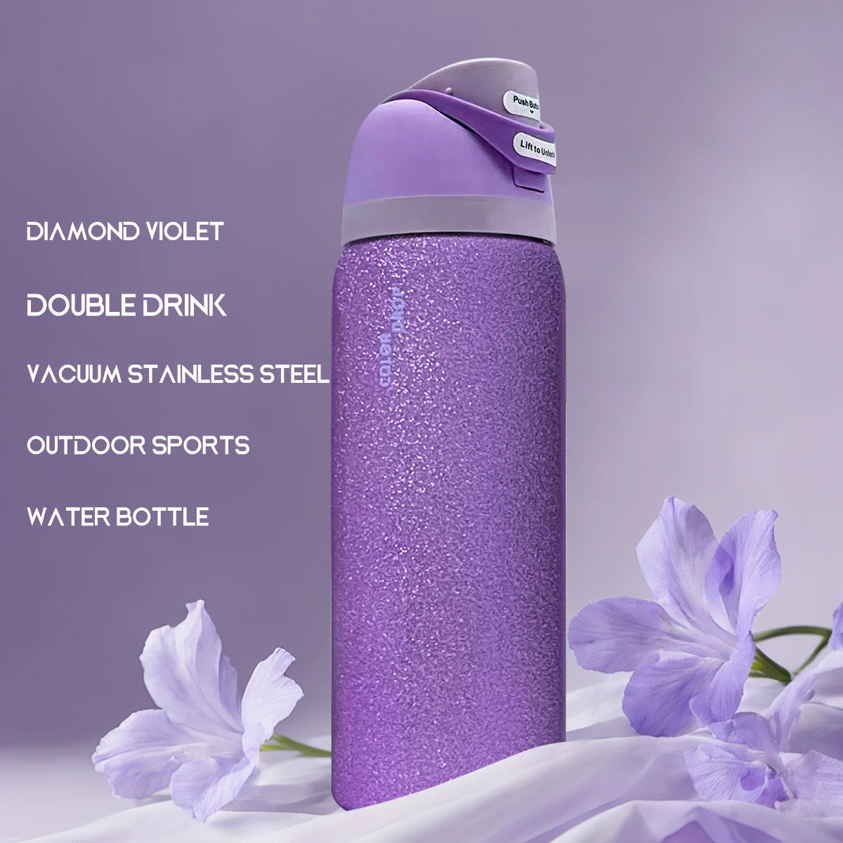 OwaIa diamond violet color,32OZ/945ml outdoor sports water bottle, double-layer vacuum insulated portable drinking cup