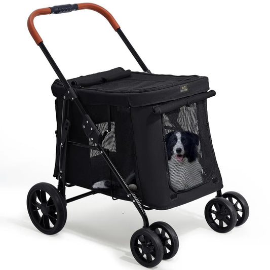 Wheels Pet Stroller for Small/Medium Dogs - One Button Fold, Adjustable Mesh Windows and Shades, 360° Swivel Front Wheels and R