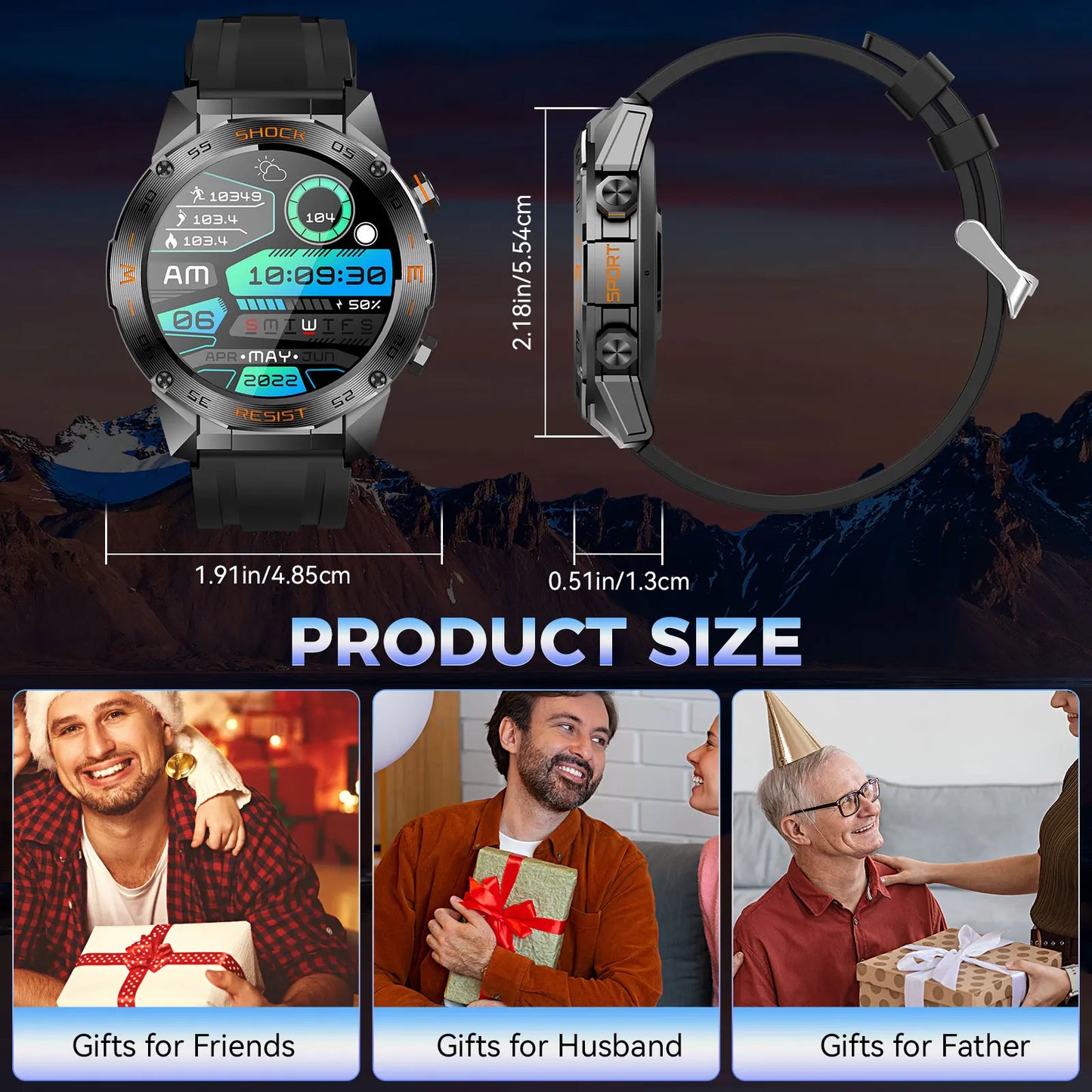 LaNikar New Military Smart Watch for Men1.46"Fitness Tactical Smartwatch with Multiple Sports Modes Heart RateSpO2 Sleep Tracker