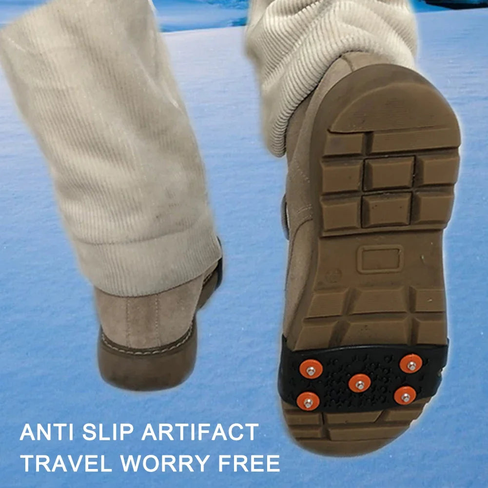 1-3Pairs 5-Stud Snow Ice Claw Climbing Anti-Slip Spikes Grips Crampon Cleats Sport Shoes Cover for Walking Hiking Boots 26-45
