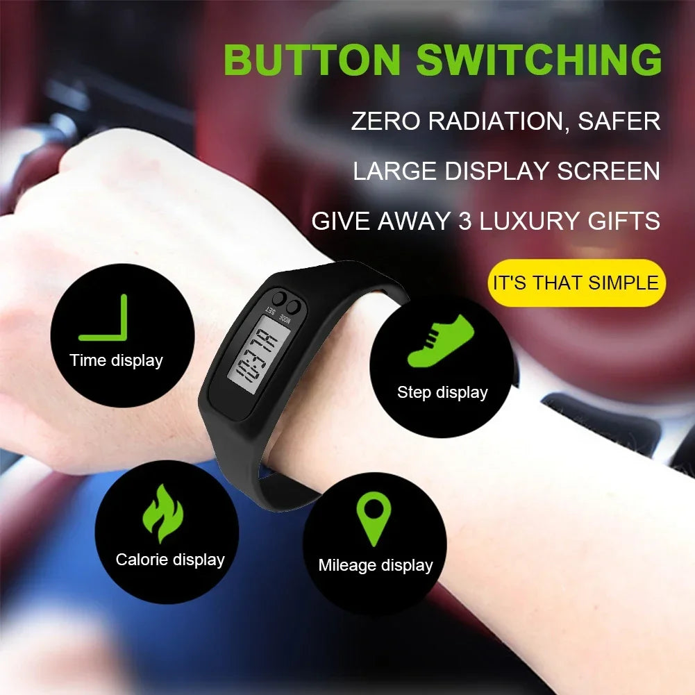 LED Pedometer Bracelet Wrist Calorie Counter 12/24H Time Display Step Counter Watch Multi-Function Fitness Watch for Adults Kids