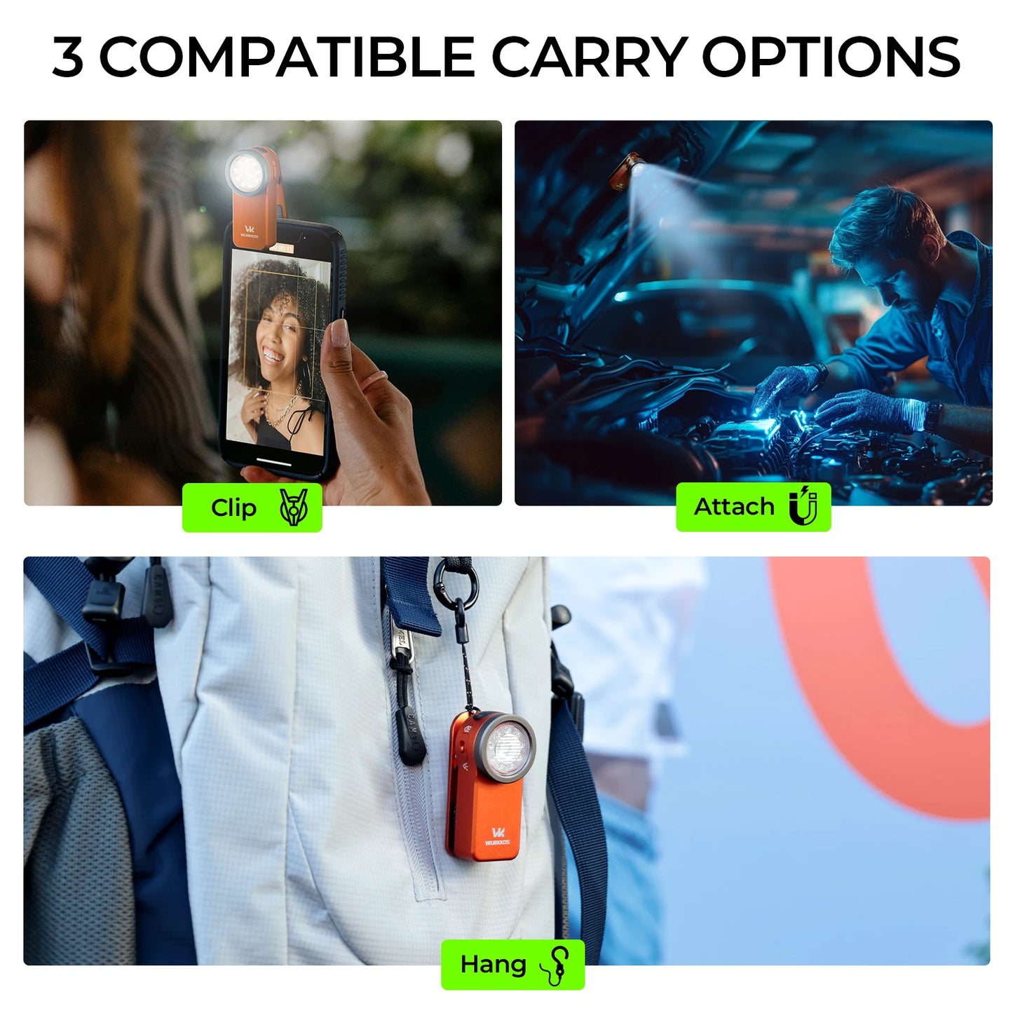 Wurkkos HD03 680LM Mini Clip Light USB Rechargeable Pocket Flashlight Spotlight/Floodlight Portable RGB Torch with Magnet
