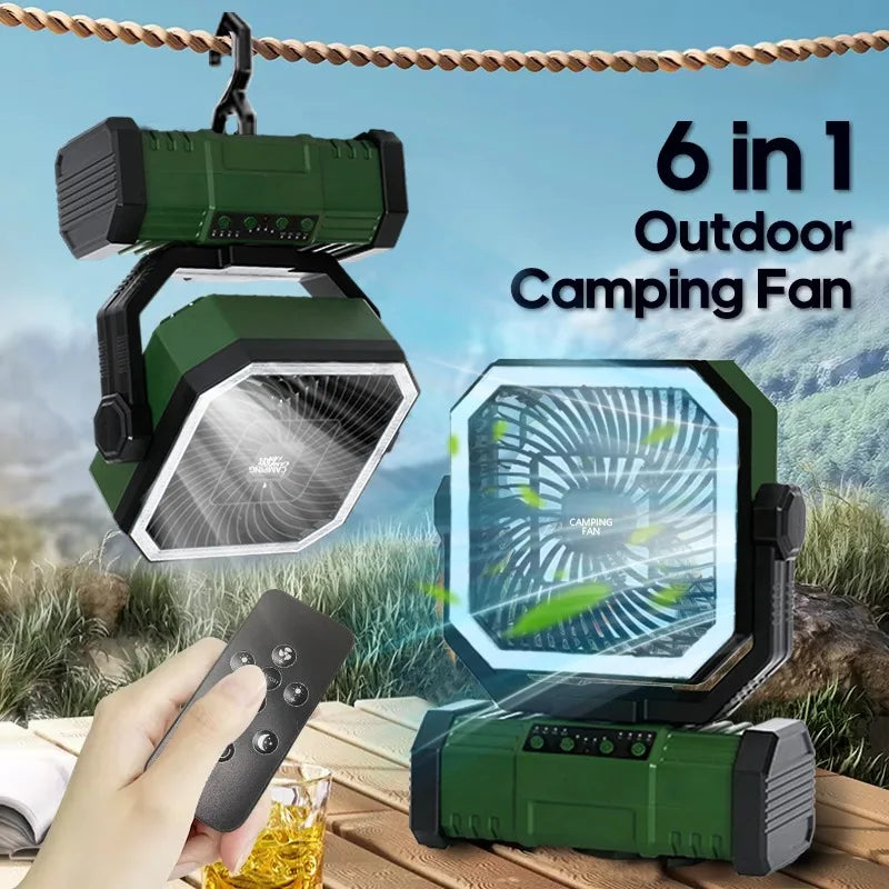 20000mAh Camping Fan with LED Lantern, Rechargeable Battery Operated Oscillating with Remote Hook Steroage Bag