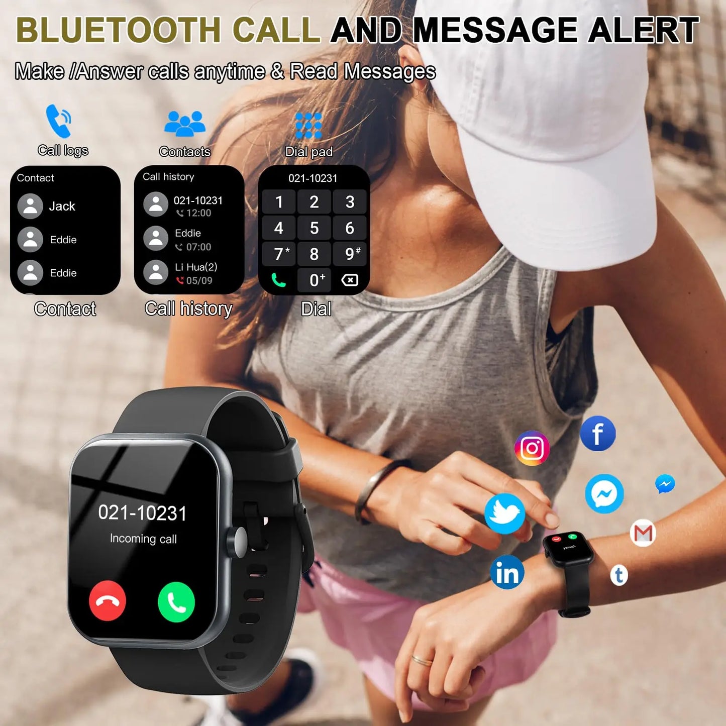 Smart Watch(Answer/Make Calls), 1.96" Smartwatches, Fitness Tracker, Sleep Monitor, Pedometer, 100+ Sport Modes, IP68 Waterproof