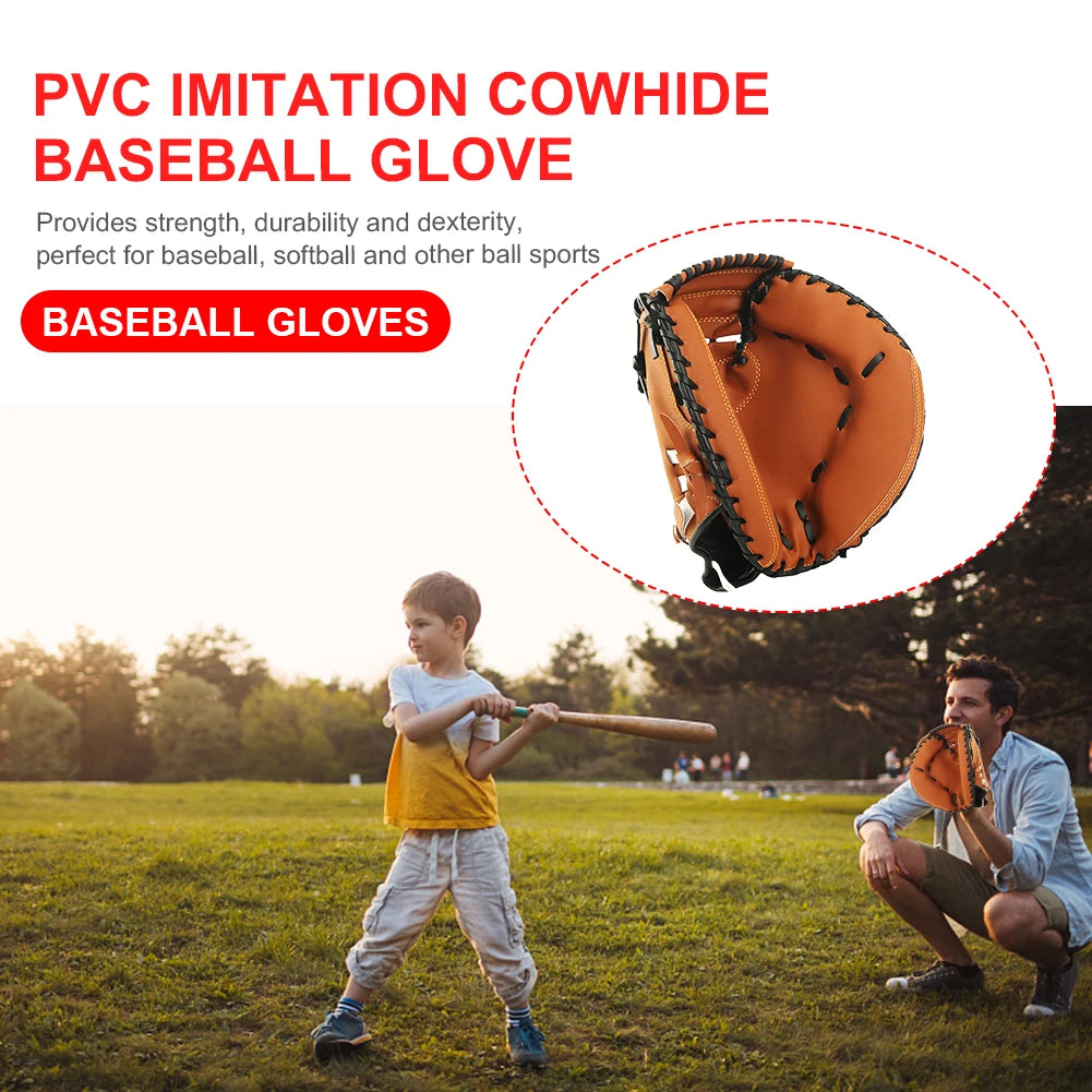 Baseball Softball Catcher PU Leather Baseball Mitt Thicken Beginner Play Training Wear-resistant Catcher Mitt for Outdoor Sports