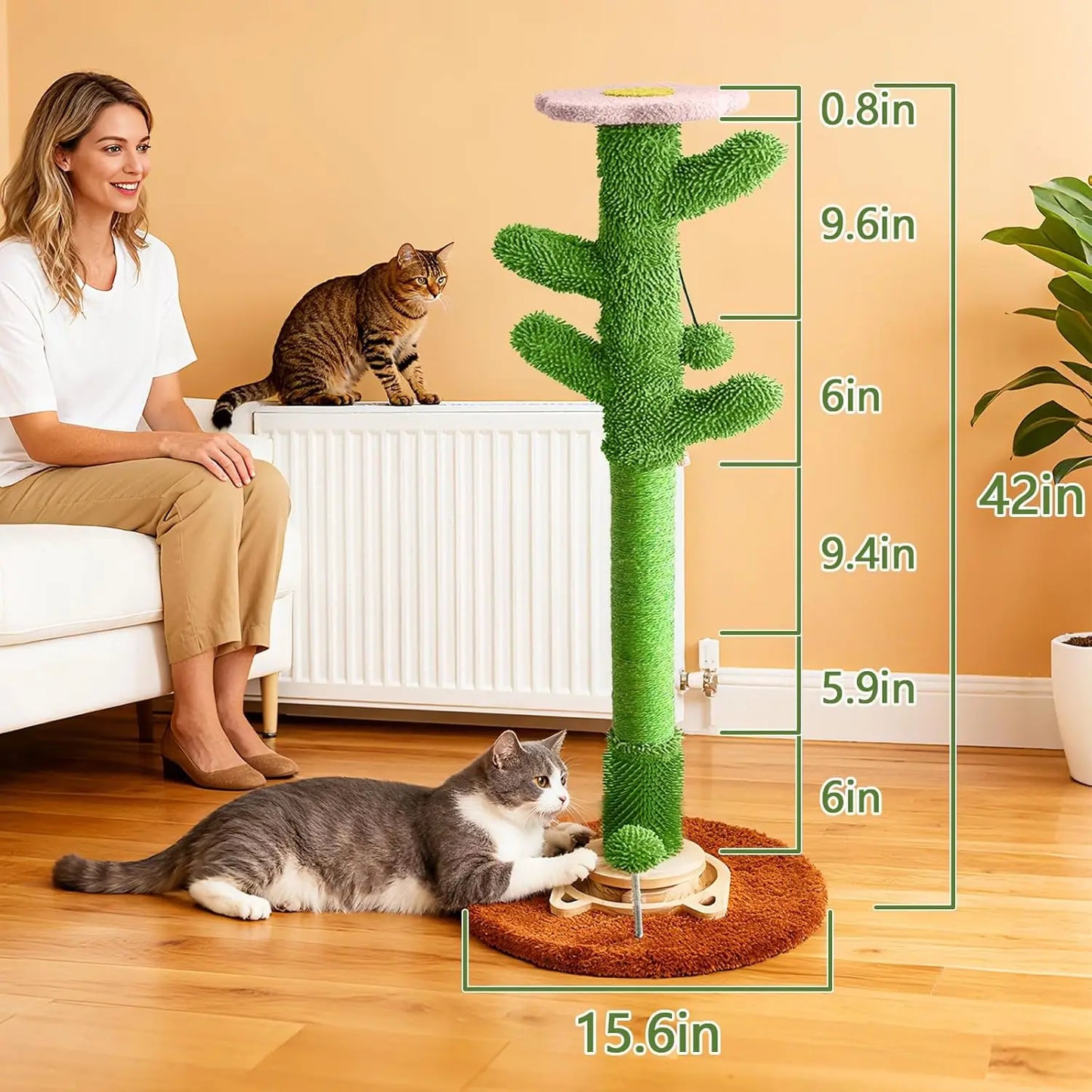 2025 New DIY Cactus Cat Scratching Post with Brush & Ball Toy | Modular Sisal Scratcher for Indoor Cats