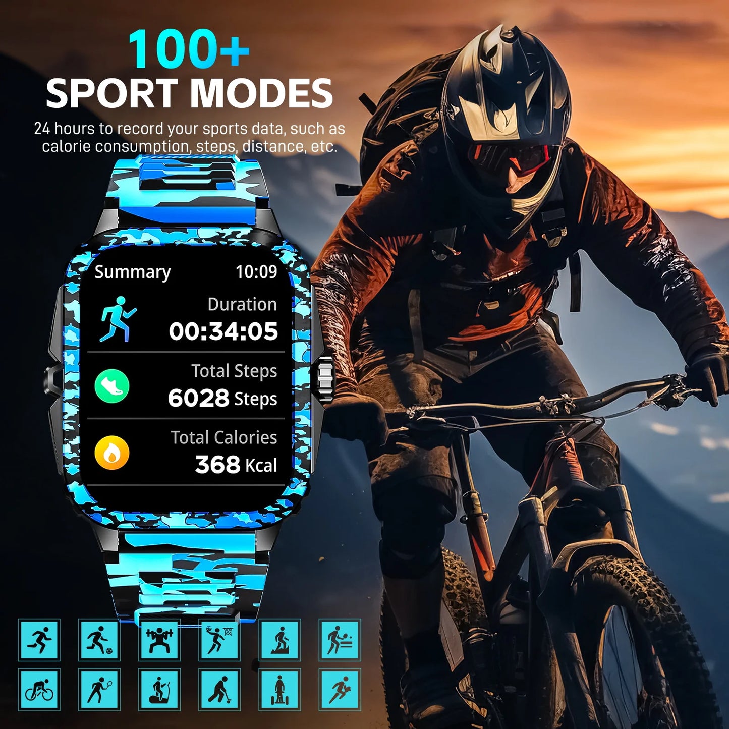 LaNikar Smart Watch 3ATM Waterproof Men 1.96" KT71 Fitness Tracker Heart Rate Bluetooth Call Camouflage Color Original Design