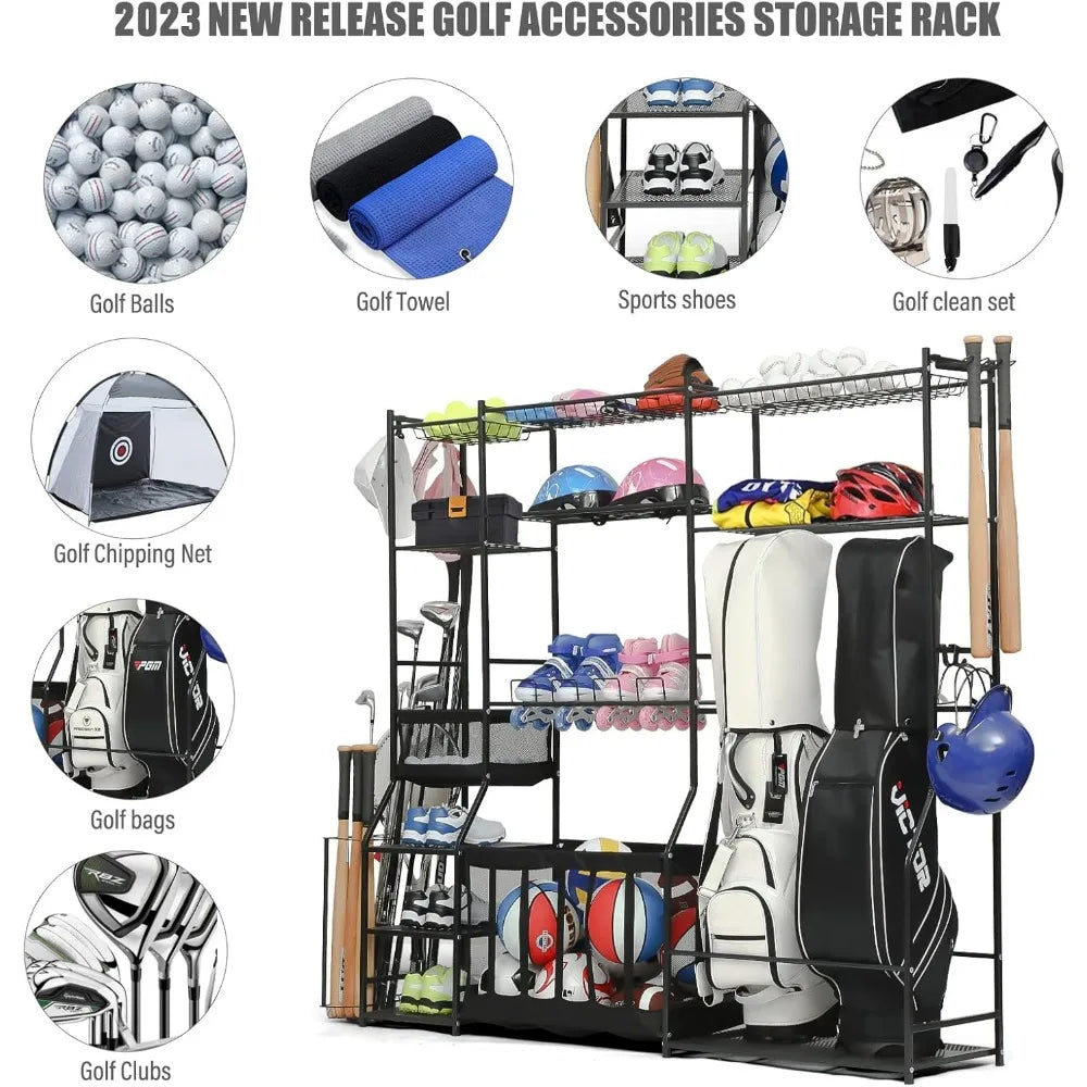 6.3FT Golf Bag Storage Garage Organizer,2 Golf Bag Storage Racks and Other Sports Equipment Organizer, Extra Large Storage Rack