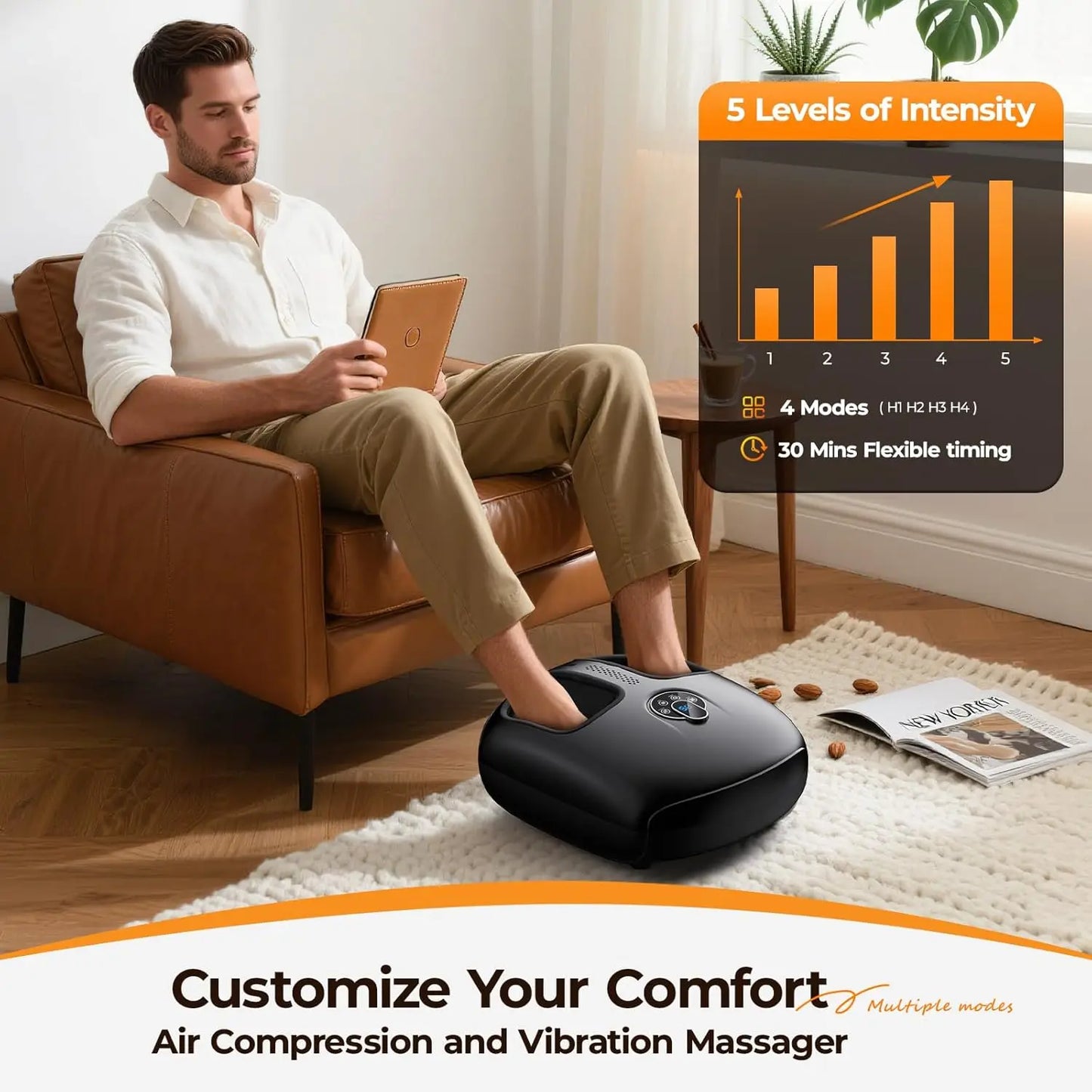 Hot Compress Foot Massage Machine Airbag Shiatsu Vibrating Massager 4 Modes 5 Levels Tired Feet Relief Health Care Deep Kneading