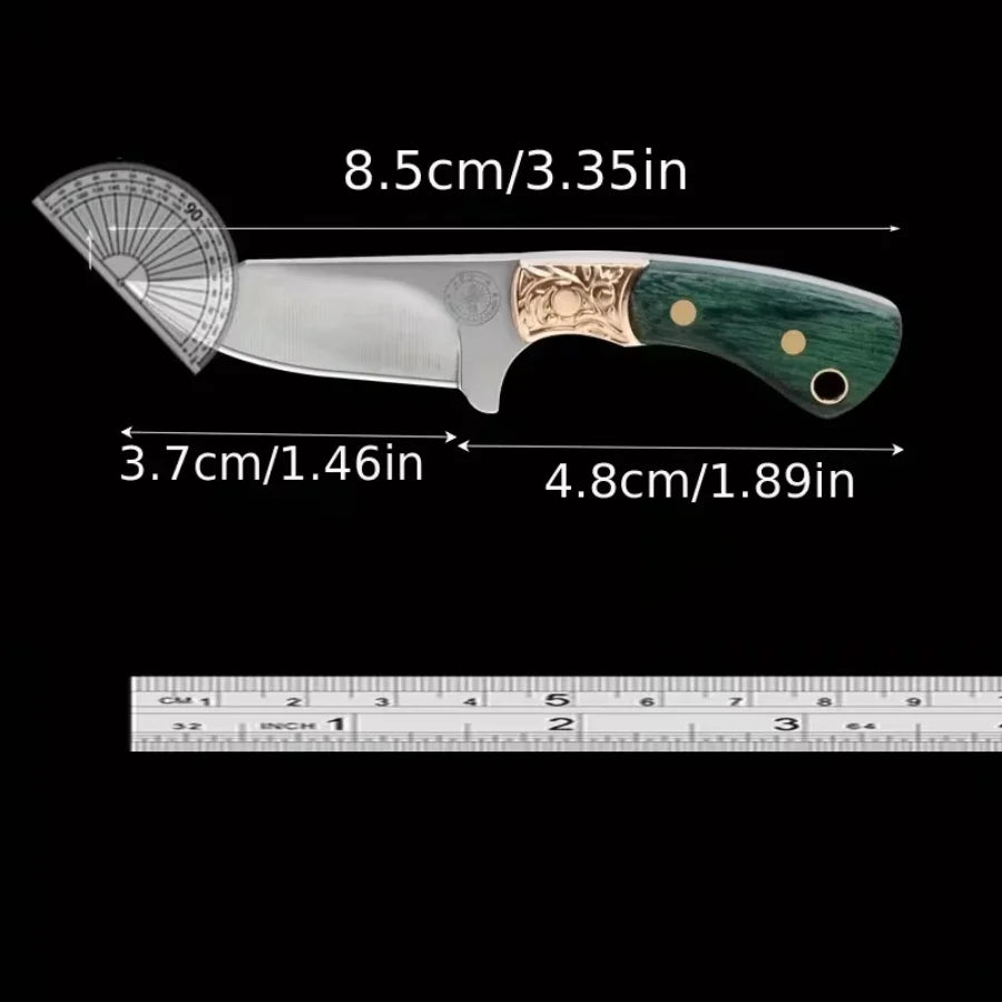 Mini Folding Knife Keychain Portable Pocket Knife Green Wood Handle Brass Decor EDC Tool for Outdoor Camping Survival