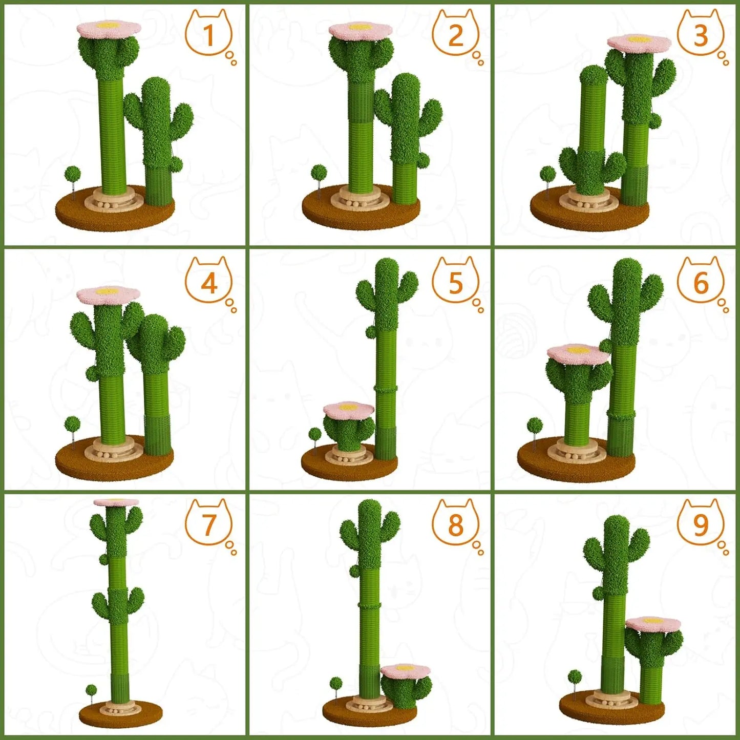 2025 New DIY Cactus Cat Scratching Post with Brush & Ball Toy | Modular Sisal Scratcher for Indoor Cats