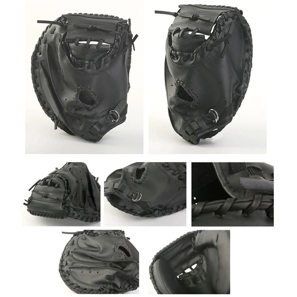 Baseball Softball Catcher PU Leather Baseball Mitt Thicken Beginner Play Training Wear-resistant Catcher Mitt for Outdoor Sports