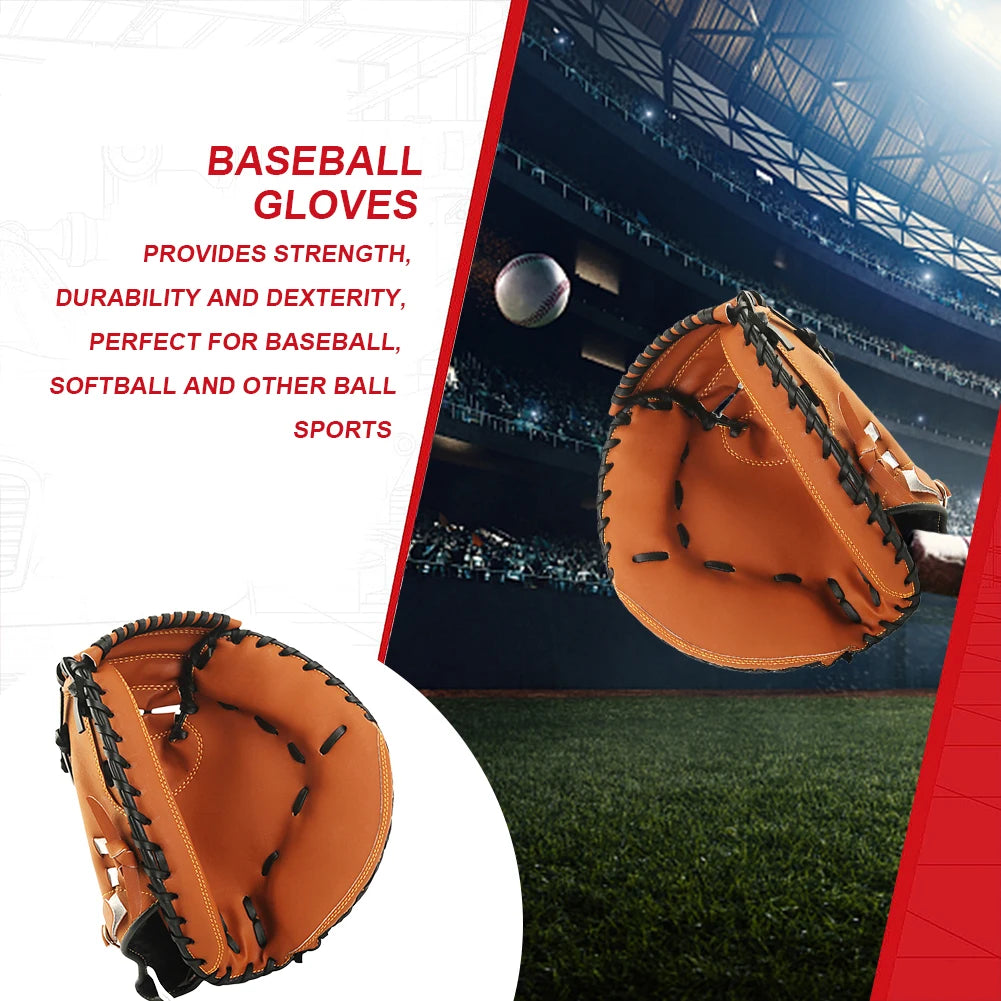 Baseball Softball Catcher PU Leather Baseball Mitt Thicken Beginner Play Training Wear-resistant Catcher Mitt for Outdoor Sports