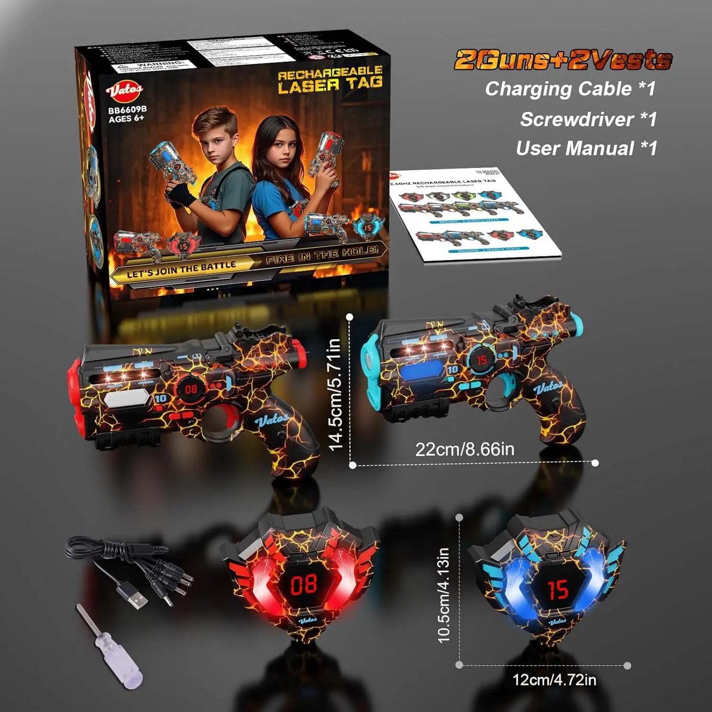 VATOS Kids Christmas Party Gifts Toy Team Play Battle Shooting Game Indoor Outdoor Boys Guns Rechargeable Infrared Laser Tag Set