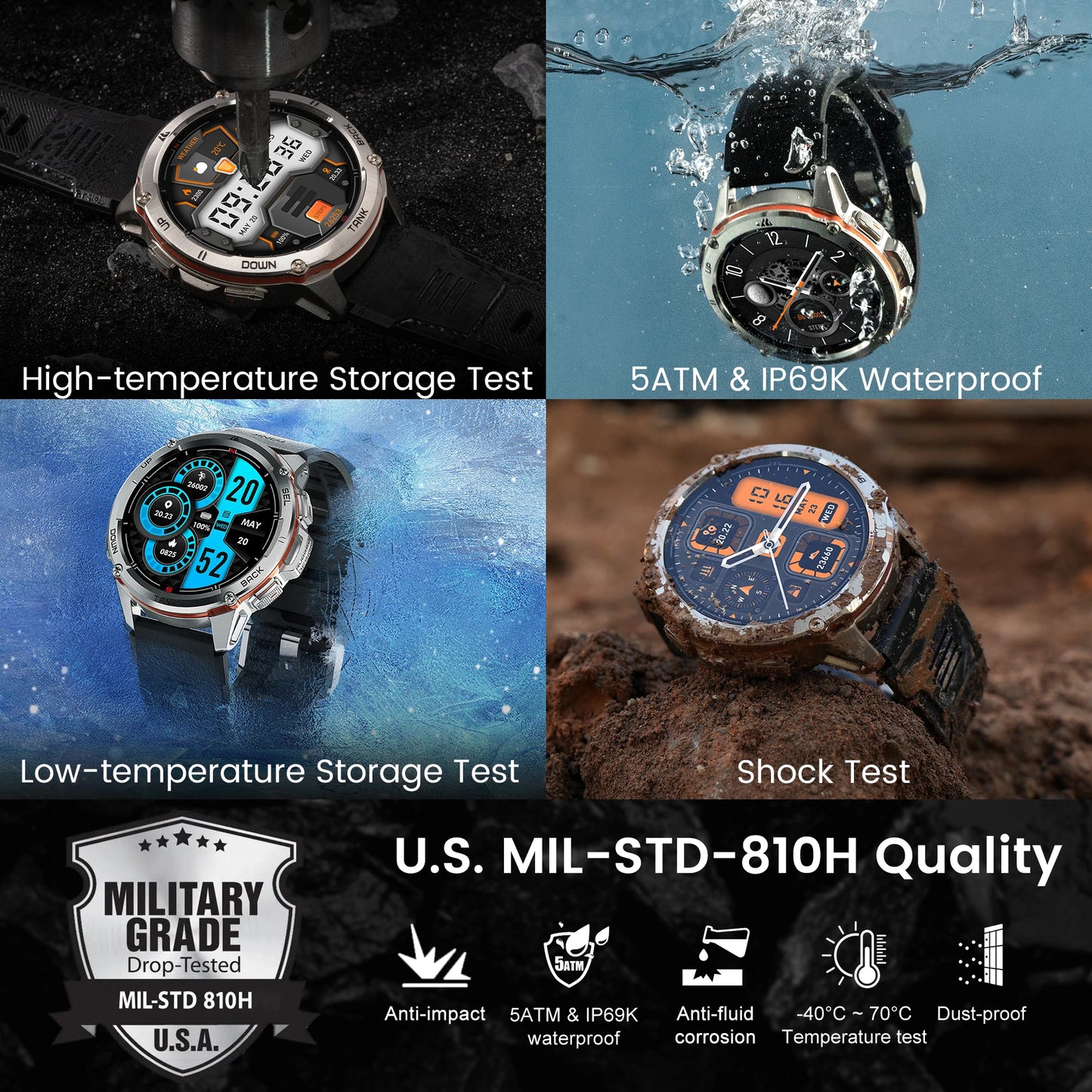 KOSPET TANK T3 Ultra GPS Smart Watch For Men Altimeter Compass Barometric 470mAh 60 Days Battery Bluetooth Call IP69K Waterproof