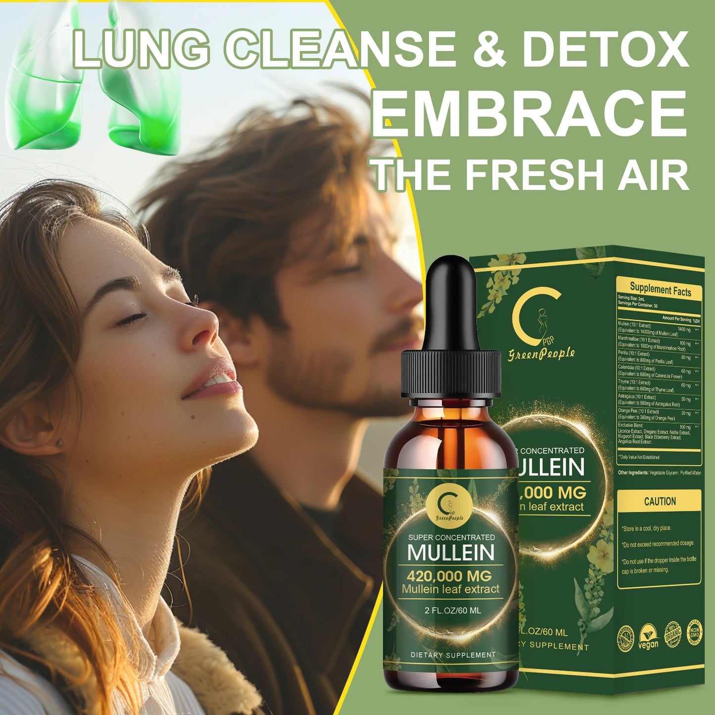 GPGP Greenpeople 60ML Mullein Drops for Lungs Health ,Lung Detox & Cleanse, Support for Respiratory, Immune, Digestive System