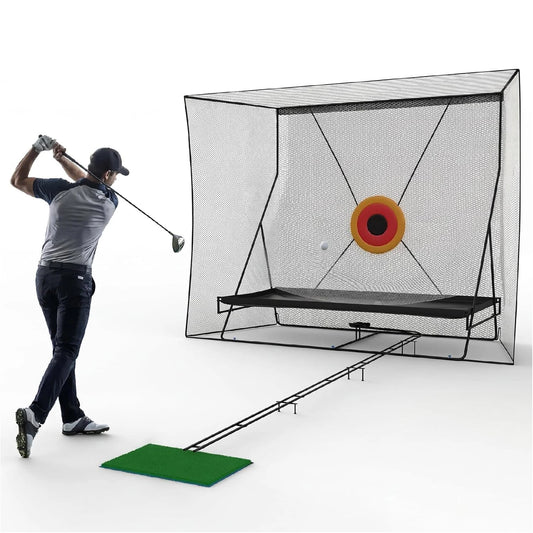 Golf Practice Cage Set with Heavy Duty Metal Frame & Carry Bag Foldable Easy Setup Practice Nets for Indoor/Outdoor Training
