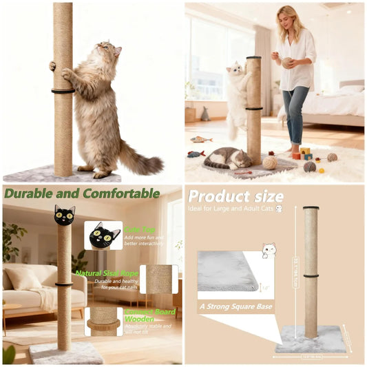 33' Tall Cat Scratching Post with Sisal & Plush Pad for Indoor Cats