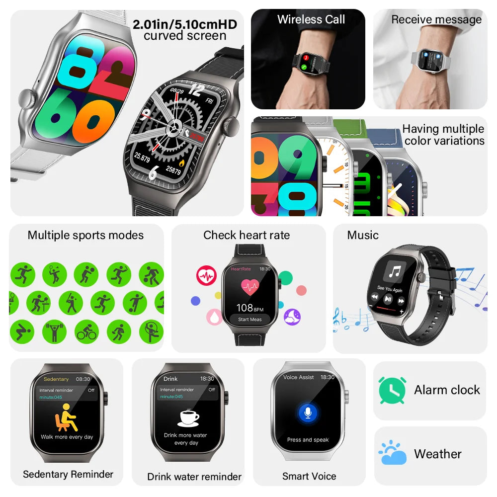 LAXASFIT 1.83-inch Curved Screen Women's Smart Watch Bluetooth Calling Customizable Watch Faces Men's Sports Smartwatch