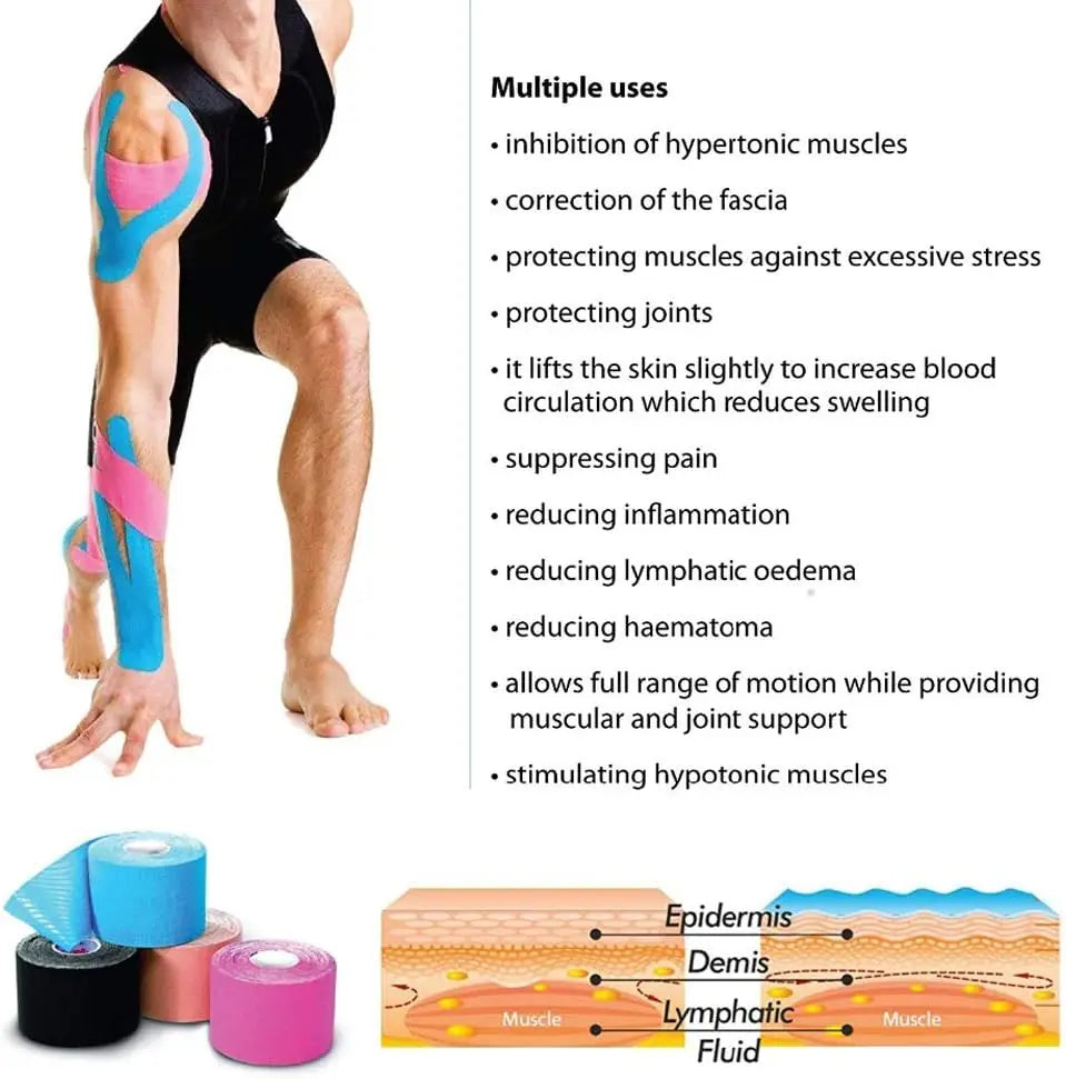 2.5cm*5m Sports Kinesiology Tape Recovery Self Adherent Bandage Wraps Waterproof Cotton Tapes for Muscle Pain Relief