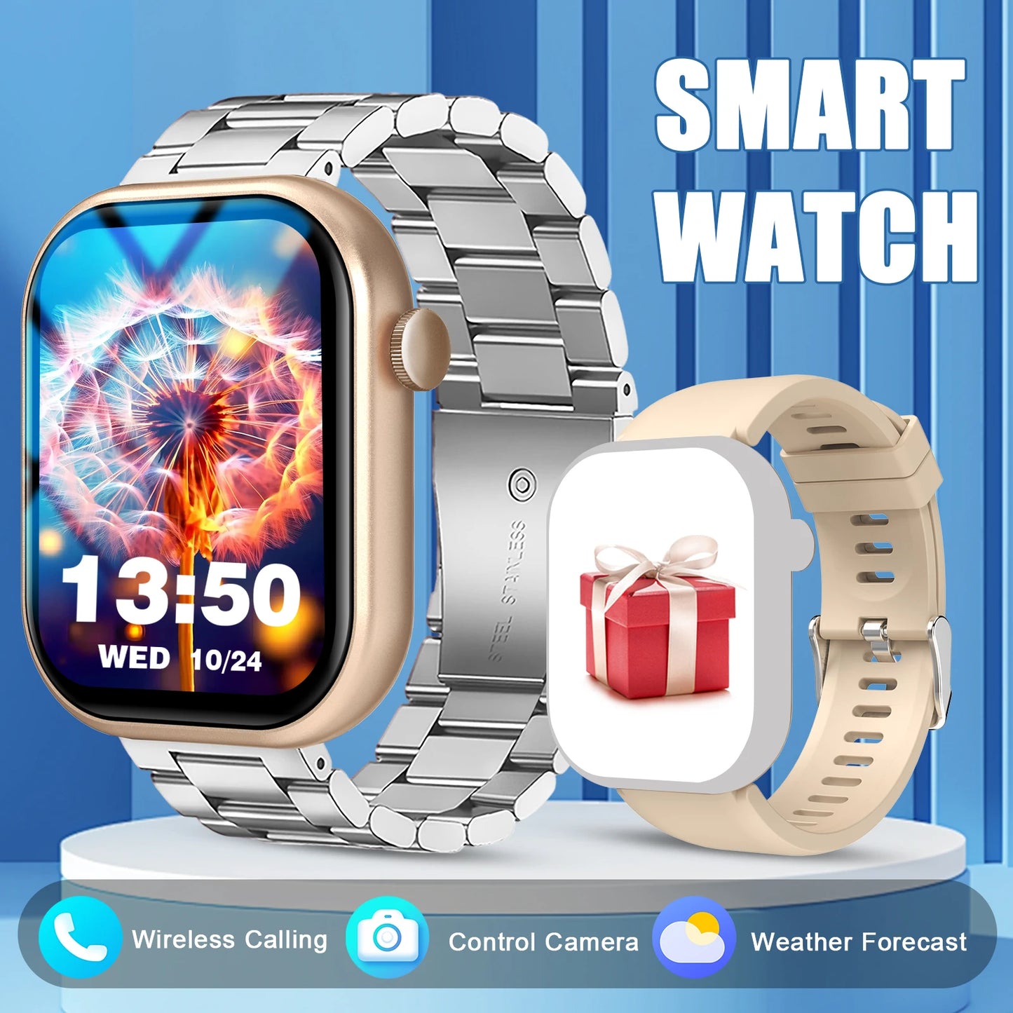 2025 New Smart Watch Bluetooth Call Message Reminder Sports Health Monitoring Men and Women Smart Watch Christmas Holiday Gift