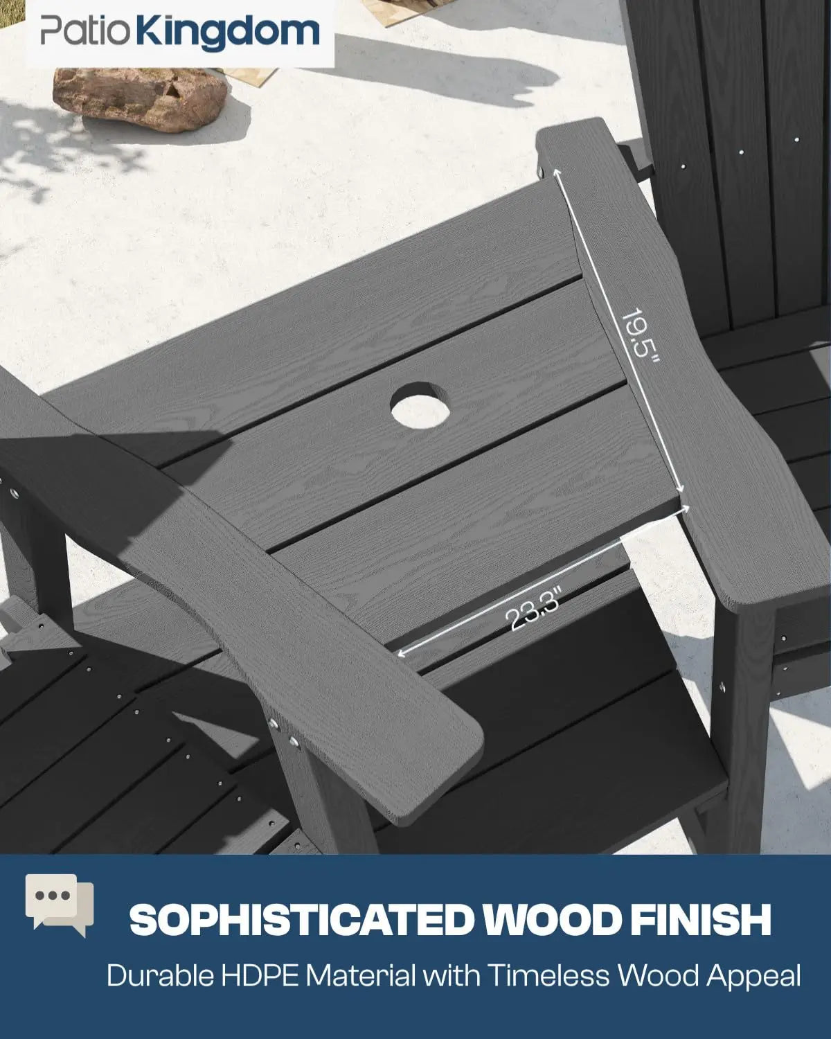 Grey HDPE Tall Adirondack Chair Set of 2 with Beige 11FT Cantilever Umbrella, All-Weather Outdoor Bar Height Chairs, Customized