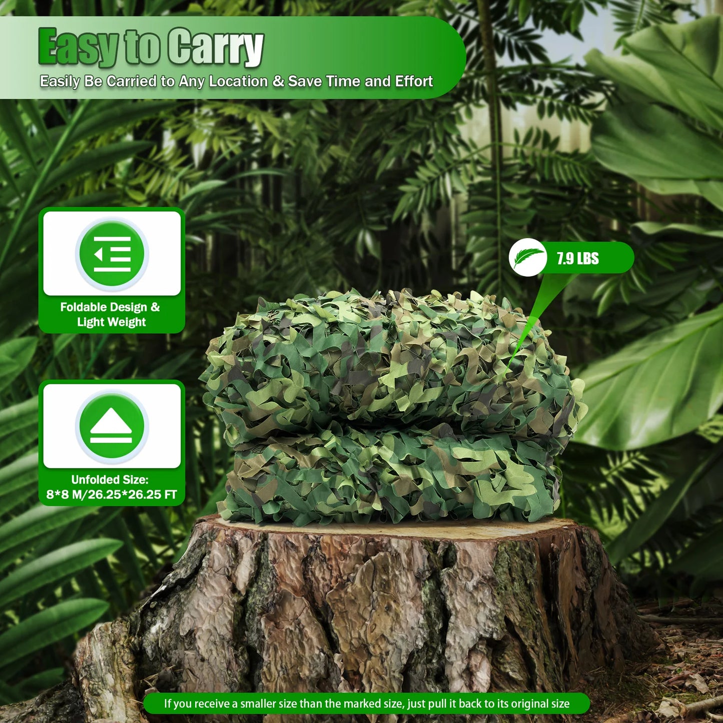 8*8m Military Net Camouflage Hunting Woodland Army Training Sunshade Mesh Nets Waterproof & Lightweight for Hunting, Camping