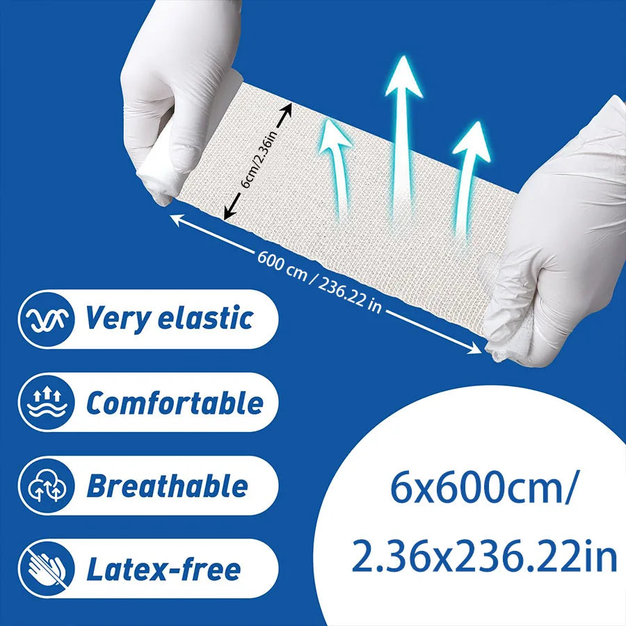 6m 5-50 Rolls Elastic Bandage Sterile Absorbent Gauze Cotton PBT Dressing for Wound Hemostasis Fixation Emergency Care