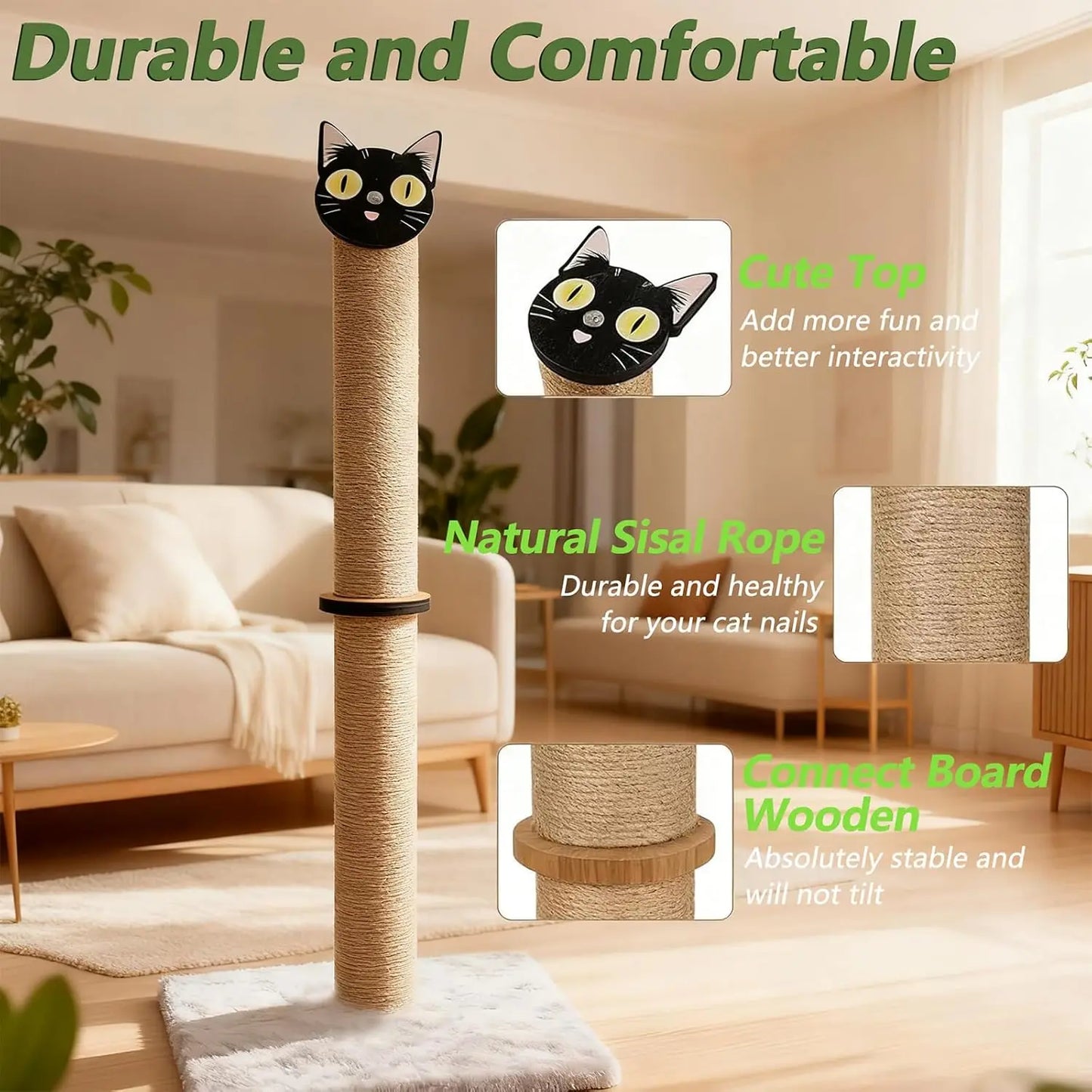 33' Tall Cat Scratching Post with Sisal & Plush Pad for Indoor Cats