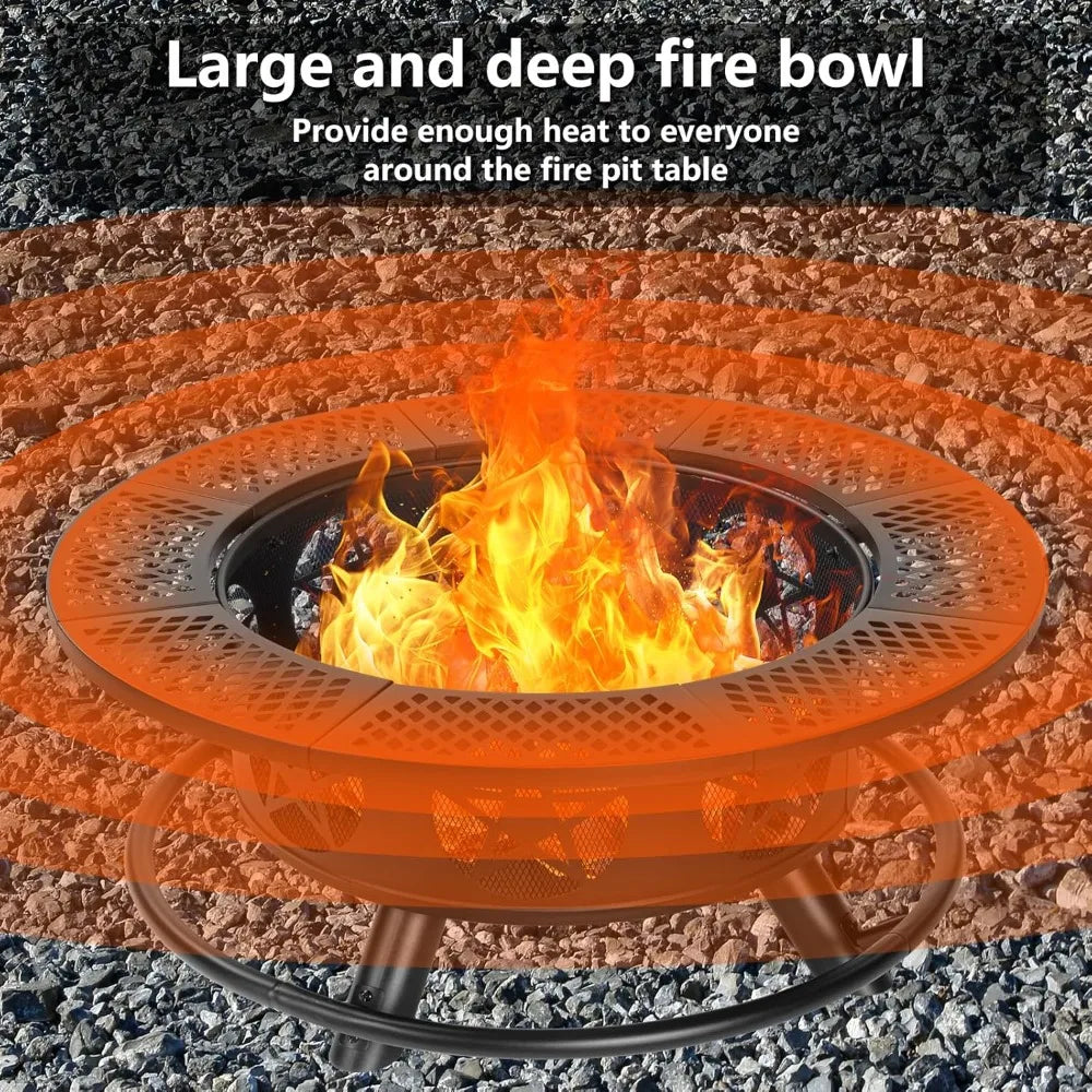 42 Inch Fire Pit with 2 Grills, for Outside with Lid & Poker, Heavy Duty Firepit,BBQ& Outdoor Fire Pit