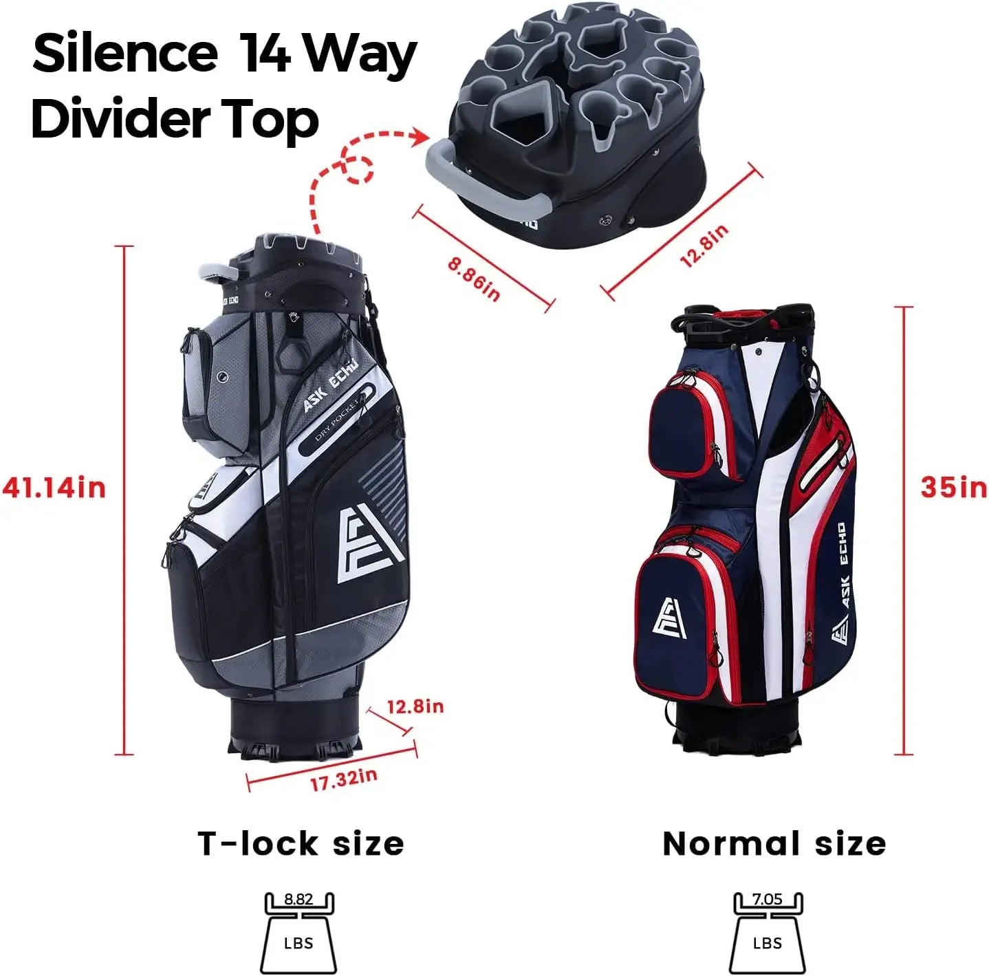 [Discounted Price, Hot Sale!]T-Lock Golf Cart Bag with 14 Way Organizer Divider Top, Premium Cart Bag with Handles and Rain Cove