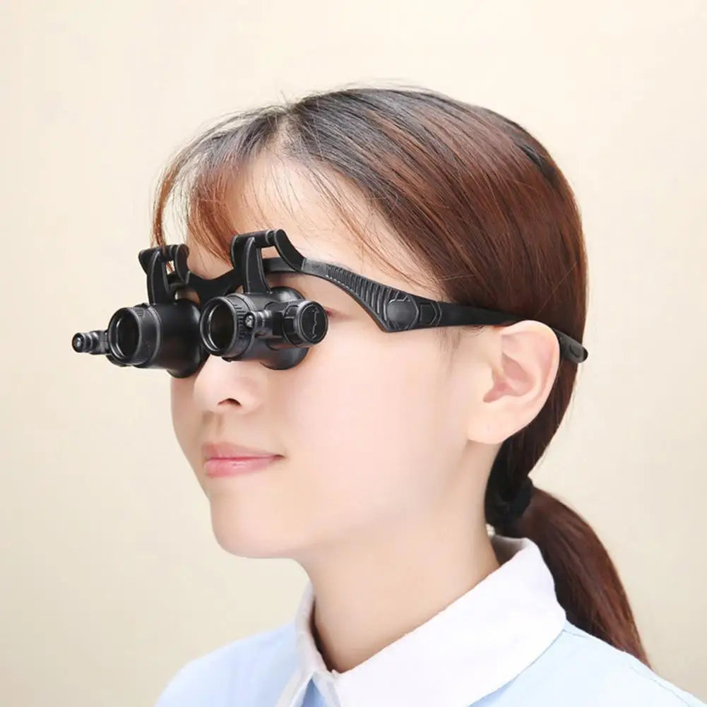 Professional Magnifier with Two LED Lights 10X/15X/20X/25X Double Eye Glasses Type Watch Repair Jeweler Inspect Tool
