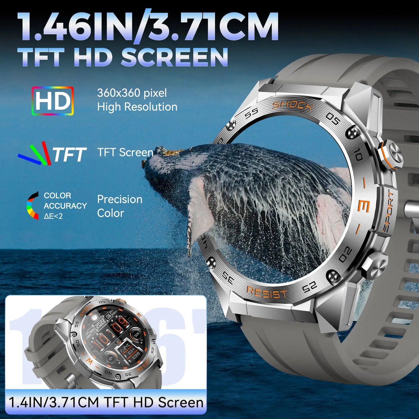 LaNikar New Military Smart Watch for Men1.46"Fitness Tactical Smartwatch with Multiple Sports Modes Heart RateSpO2 Sleep Tracker