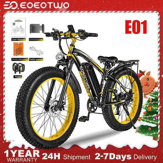 EOEOTWO E01 Electric Bike Adults,1500W Ebike,34MPH 60Miles Electric Mountain Bike,26" Fat Tire Electric Bicycle+1 Year Warranty