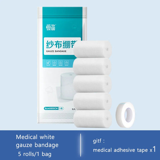 6m 5-50 Rolls Elastic Bandage Sterile Absorbent Gauze Cotton PBT Dressing for Wound Hemostasis Fixation Emergency Care