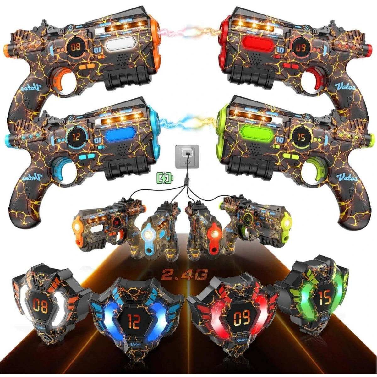 VATOS Kids Christmas Party Gifts Toy Team Play Battle Shooting Game Indoor Outdoor Boys Guns Rechargeable Infrared Laser Tag Set