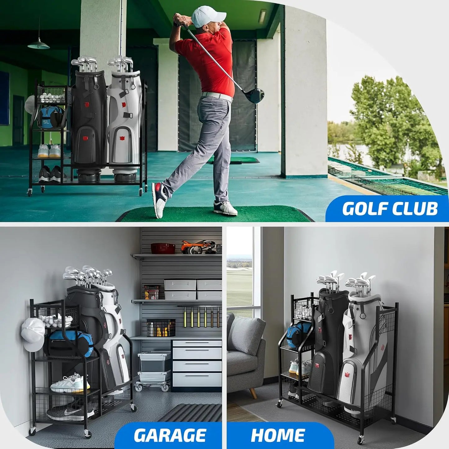 Golf Bag Storage Garage Organizer, Extra Large Size Golf Bag Storage Stand and Golf Equipment Rack for Garage,Shed, Basement