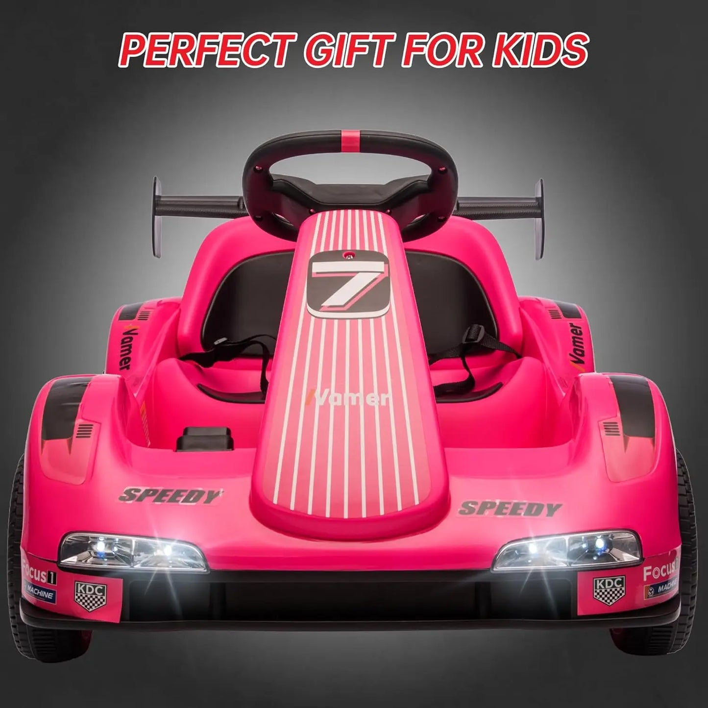 Kids Go Kart, Electric Ride On Drift Kart with Dual Motors,LED Lights, Safety Belt,Battery Powered Outdoor Ride On Racing Toy